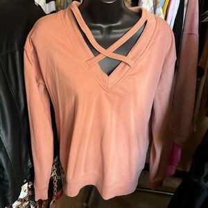Peach V-Neck Sweater with Crossed Straps